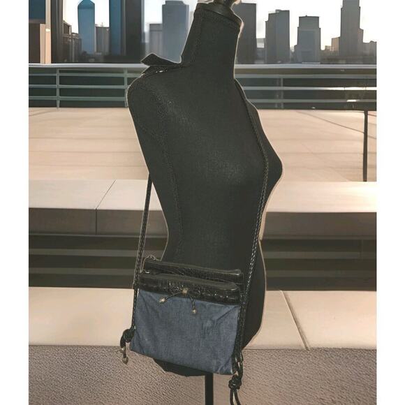 Brighton Handbags - Brighton Denim and Leather Crossbody Bag Purse 8x7